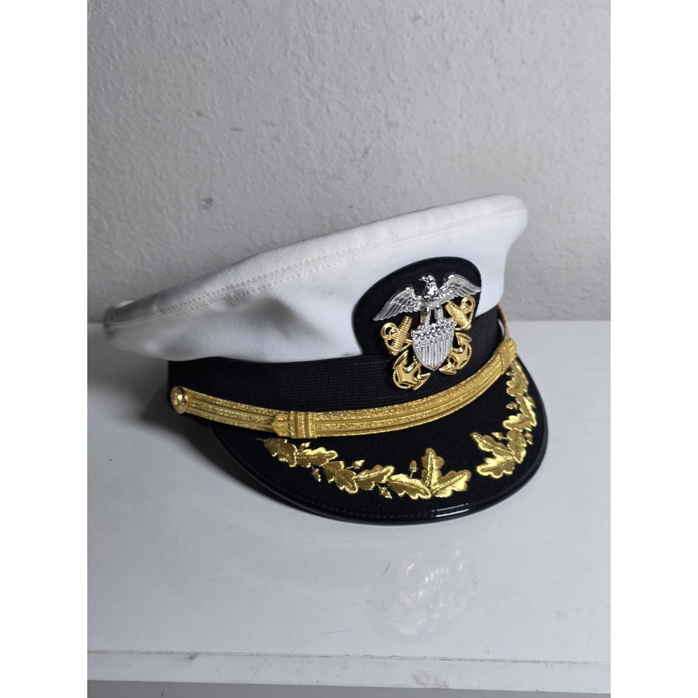 Us Navy Officer Visor Cap, US Navy Commander captain Rank Cap in White Cotton - Picture 3 of 12